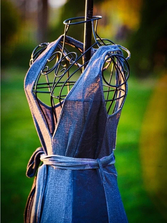 Zhenabia Blue Linen Hooded Maxi Dress - Ethereal Bohemian Goddess Vibes - Picture 2 of 6